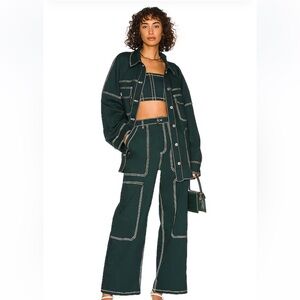 BY.DYLN Women's Dark Green Pants with White Stitching